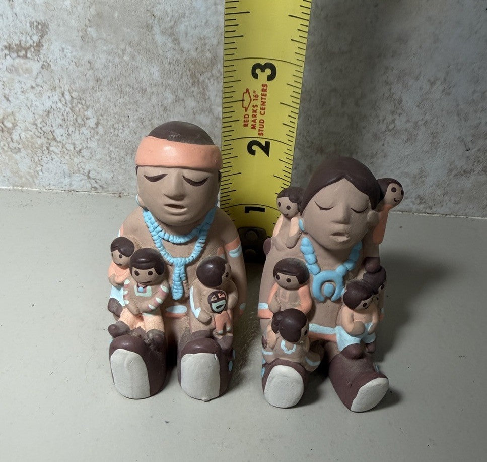 Vintage 1989 Teissedre Storyteller Native American Clay Pottery Figurines Pair