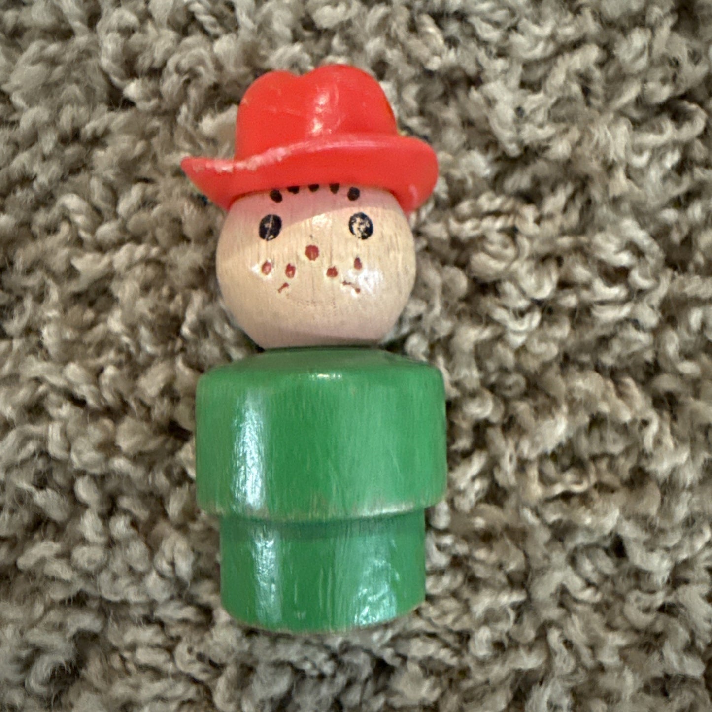 Vintage Fisher Price Little People Green Farmer Freckles Wood Figure Whoops Rare