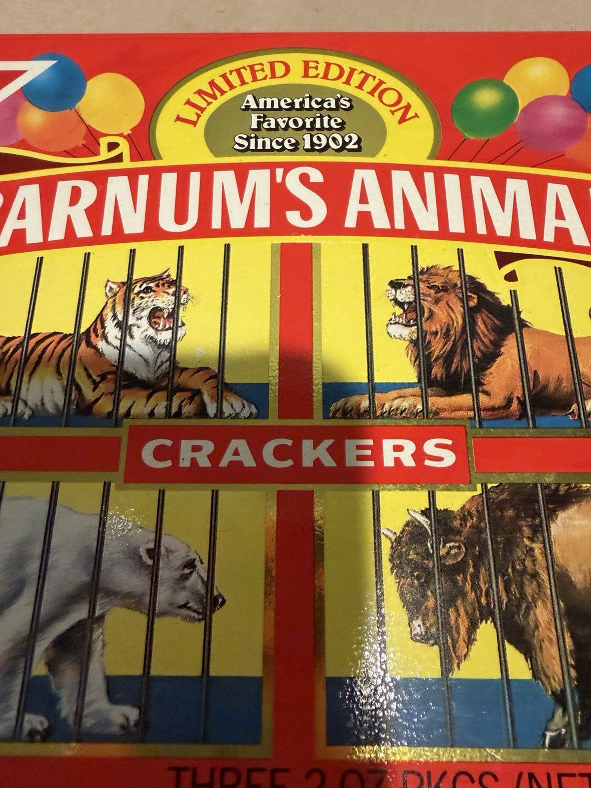 Vintage 1987 Barnums Animals Crackers Metal Tin Nabisco Empty 3 Packs Circus Box