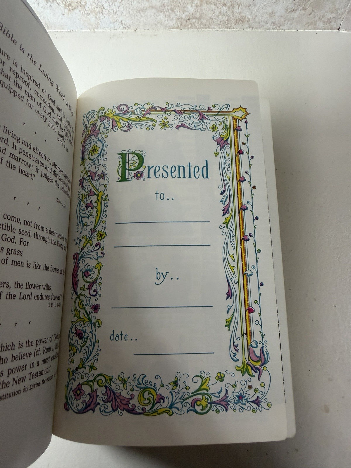 Vintage 1970 St Joseph Medium Size New American Bible White Gold Trim Catholic
