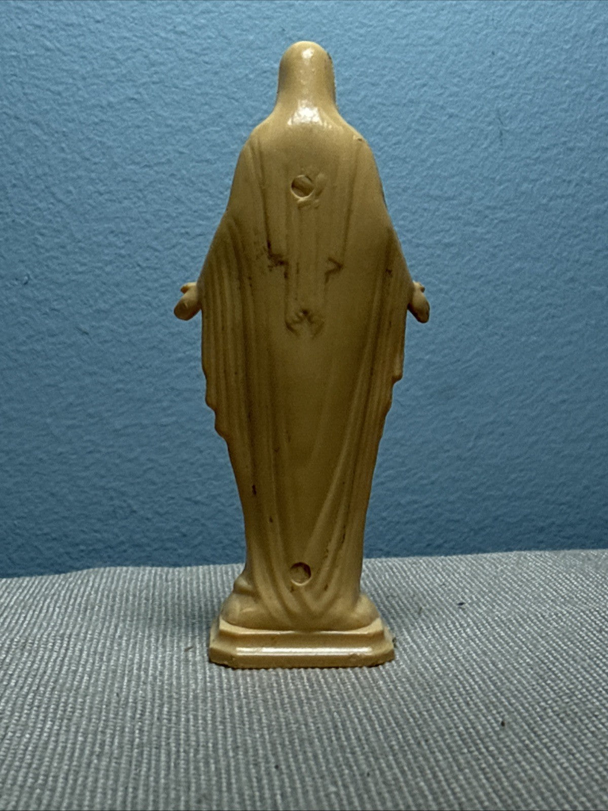 Vintage Virgin Mary Figurine Hong Kong Religious Catholic Statue Gold Plastic 3"