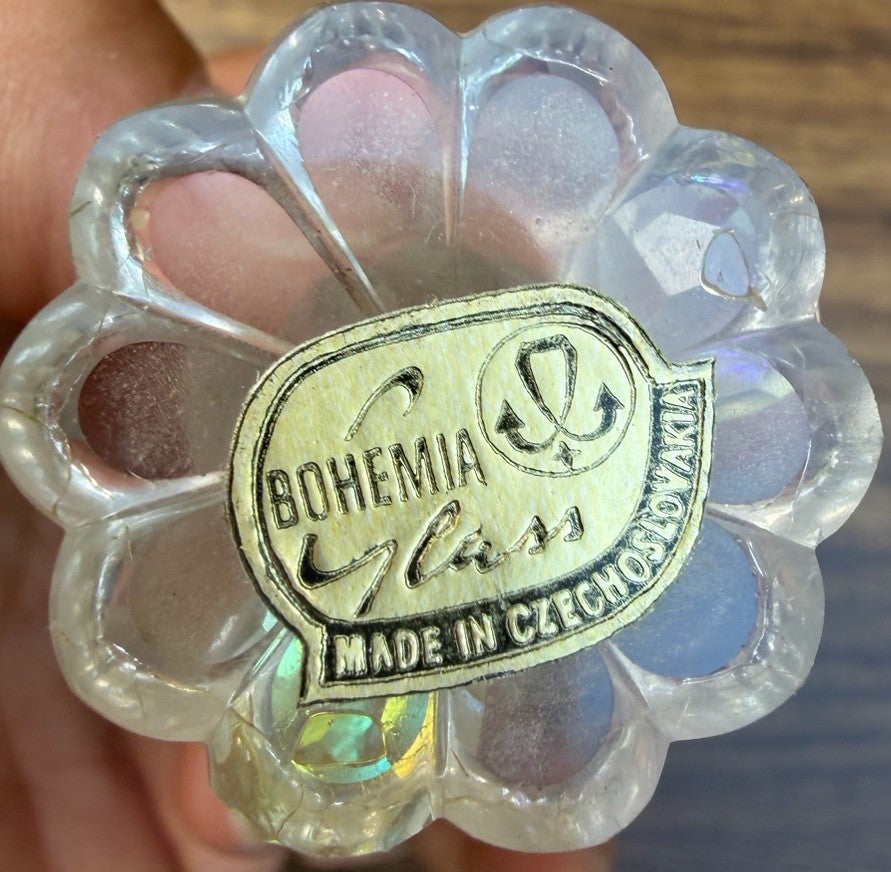 Bohemia Crystal Glass Poodle Figurine Signed Czechoslovakia Faceted Mini Dog