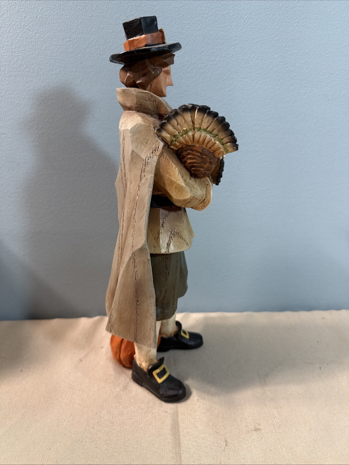 The Cracker Box Seasons Pilgrim Figurine Hand Painted Wood 13" Thanksgiving