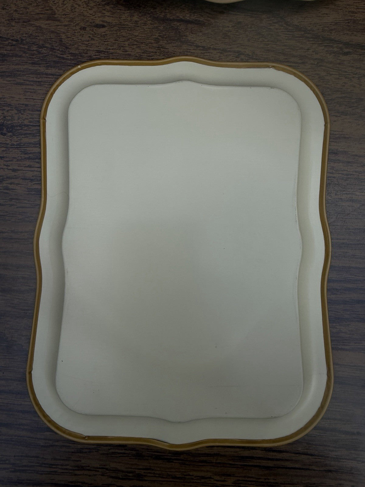 Vintage Mini Metal TV Tray Set 6 Fruit Flower Vanity Trays Cream 8.75 Inch