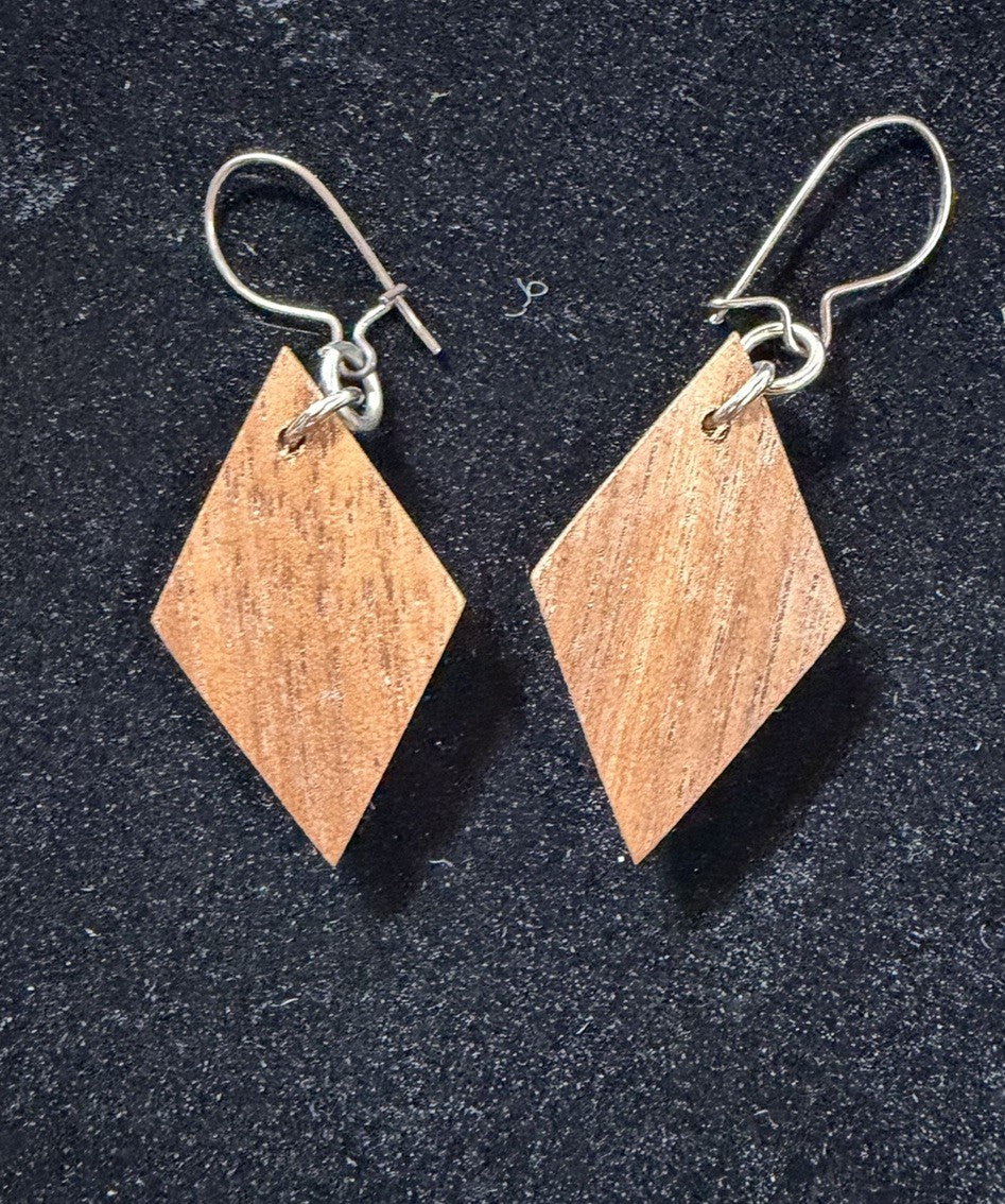 Vintage Canadian Handicrafts Snowbird Wood Bead Drop Earrings Diamond Shape Pair