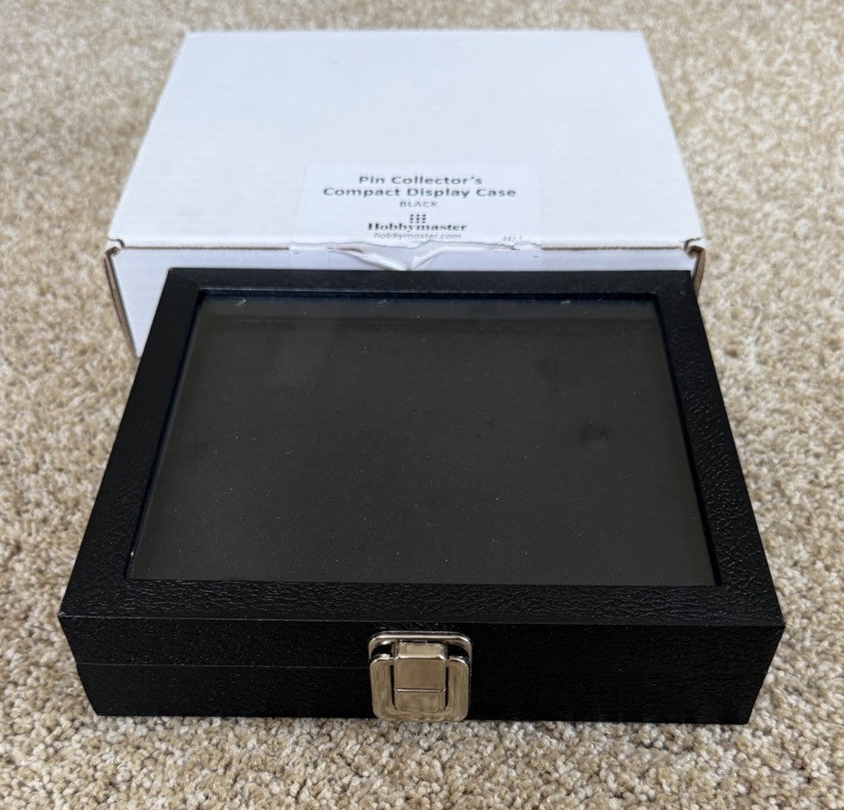 Hobbymaster Pin Collectors Compact Display Case Black Glass Lid Storage Box New