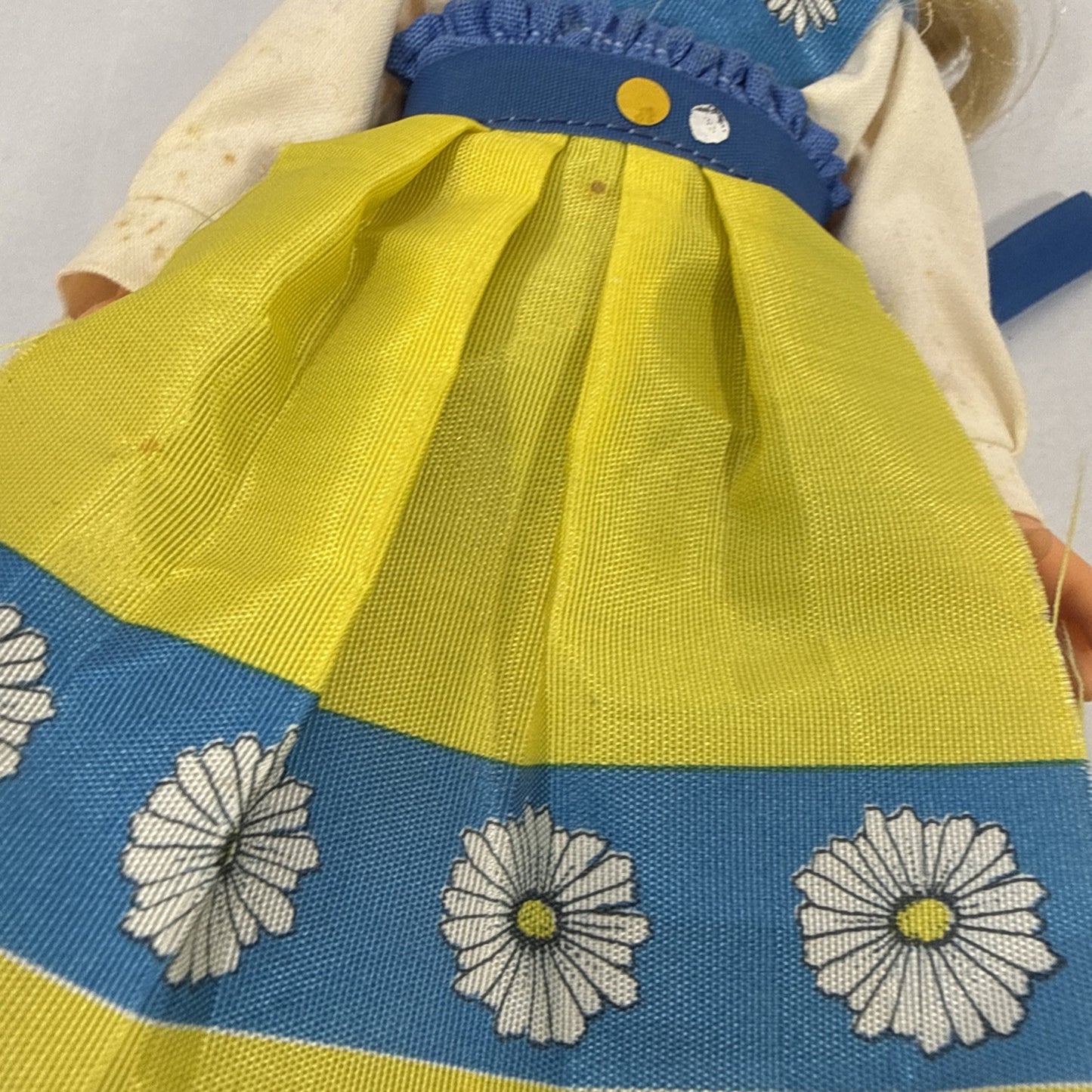 Vintage Sweden Vinyl Doll Sleepy Eyes Blue Yellow Folk Costume 9'