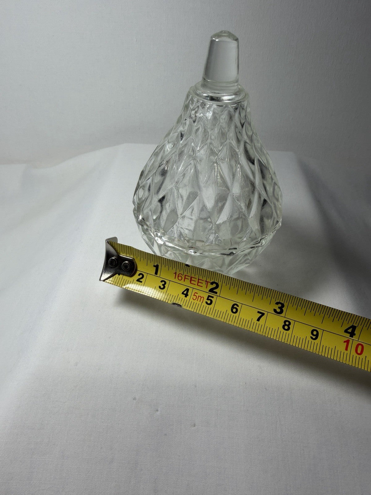 Vintage Italian Pear Crystal Glass Trinket Box Diamond Cut Italy 4”