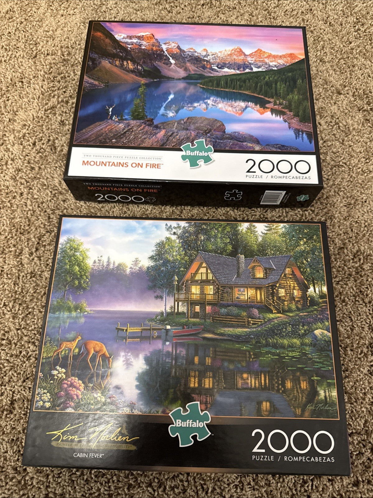Buffalo Games 2000 Pc Puzzles Mountains on Fire Cabin Fever Kim Norlien Lot of 2