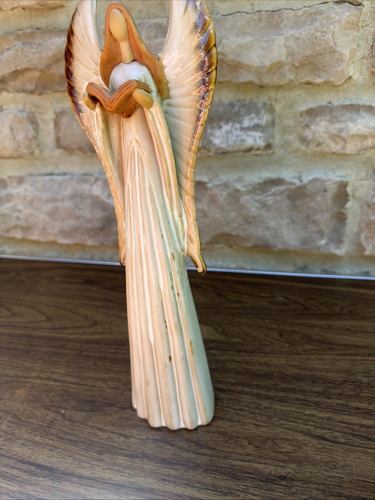 Glazed Ceramic Angel Figurine 13" Neutral Tone Home Decor Statue