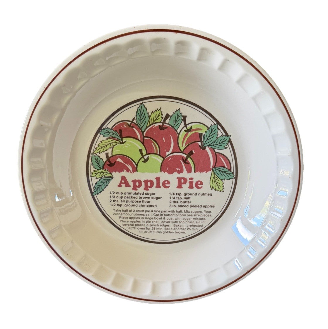 Vintage Sunnycraft Sunstone Apple Pie Recipe Plate 11" Ceramic Baker
