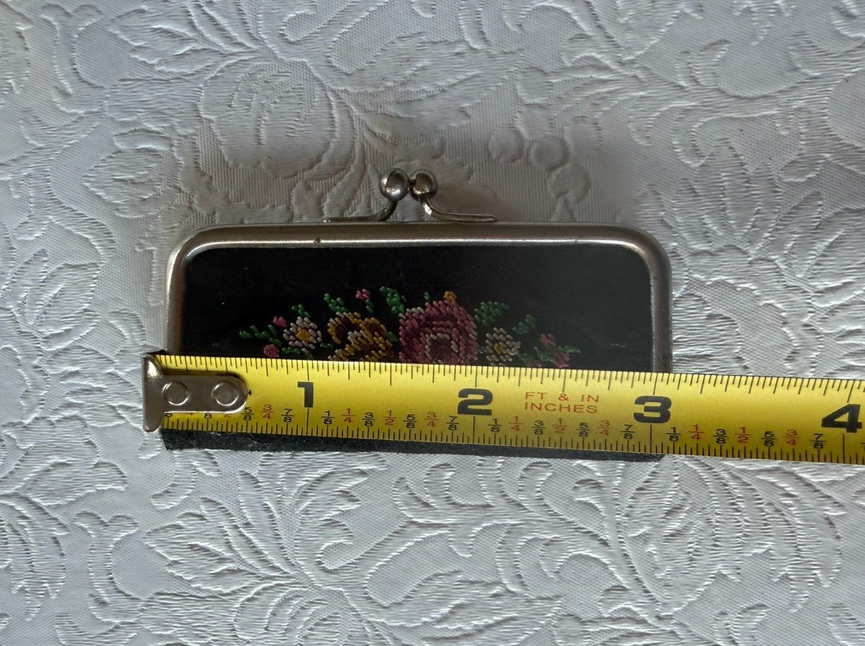 Vintage German Manicure Set Petit Point Floral Velvet Case Germany 1950s Tools