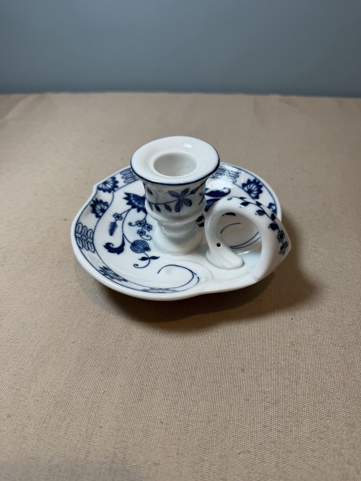 Vienna Woods Blue Onion Fine China Candle Holders Taper Dish Lot 2 Seymour Mann