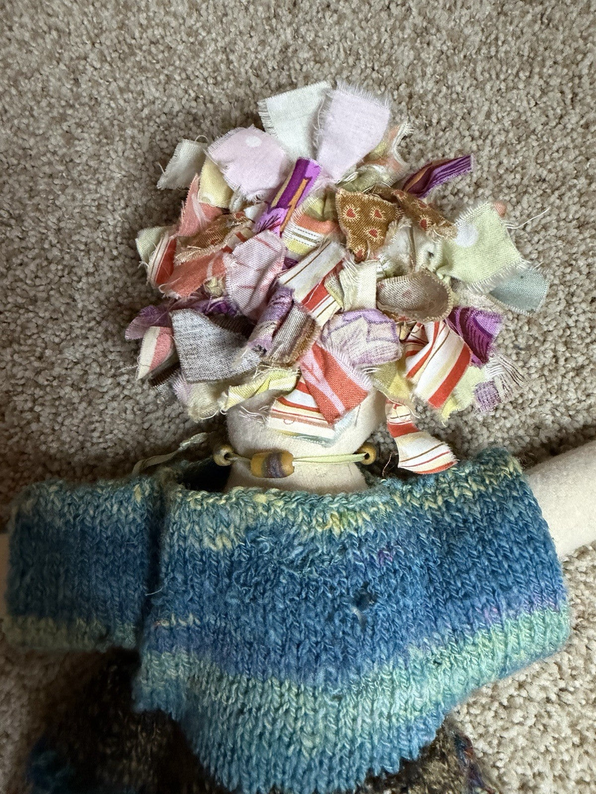 Handmade Art Doll Rag Doll Embroidered Body Knit Dress Hair Ribbon Collar Folk