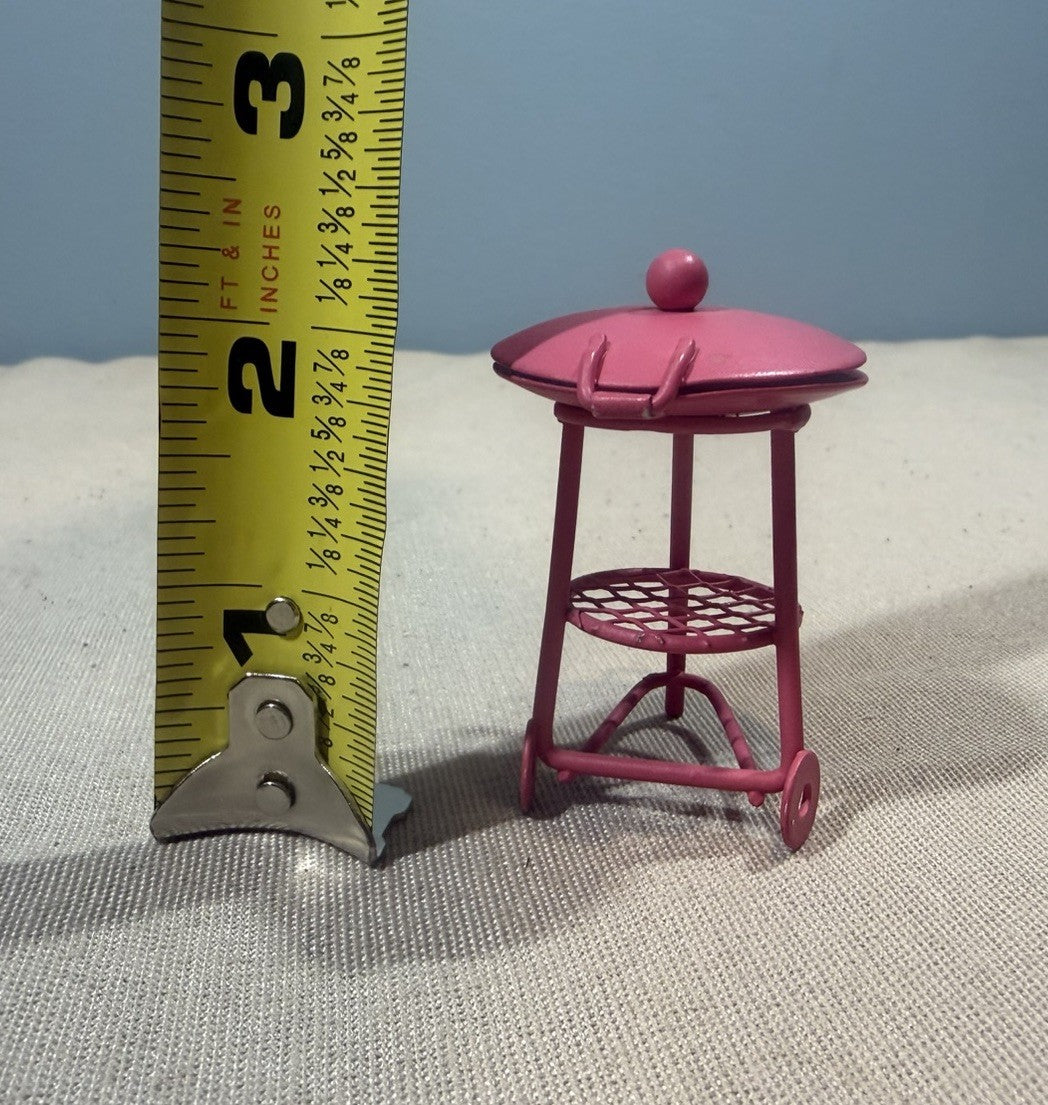Vintage Metal Dollhouse Pink Grill Miniature Patio Barbecue Accessory 2.5"