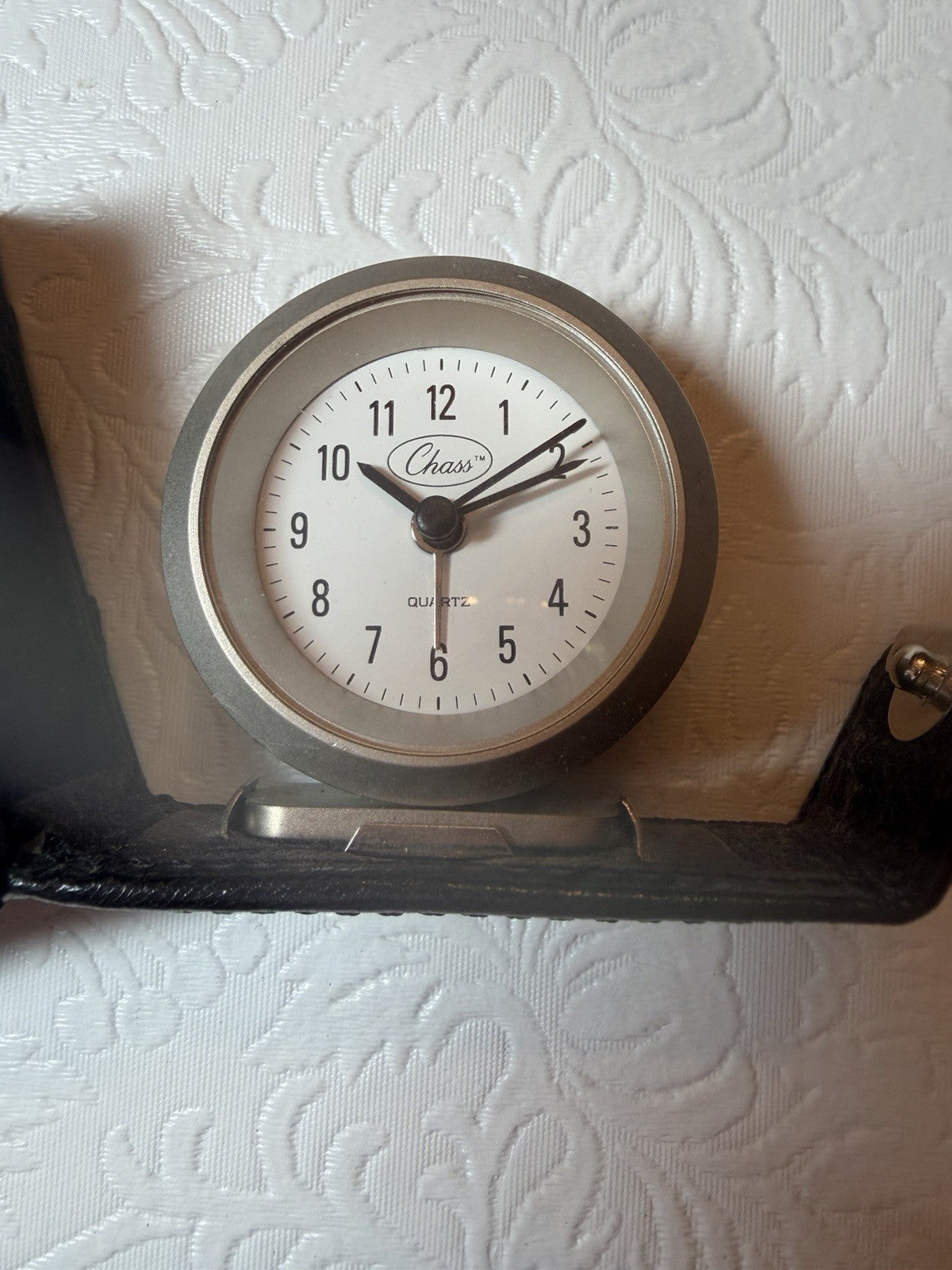 Vintage Chass Quartz Travel Alarm Clock Folding Faux Leather Case WORKS