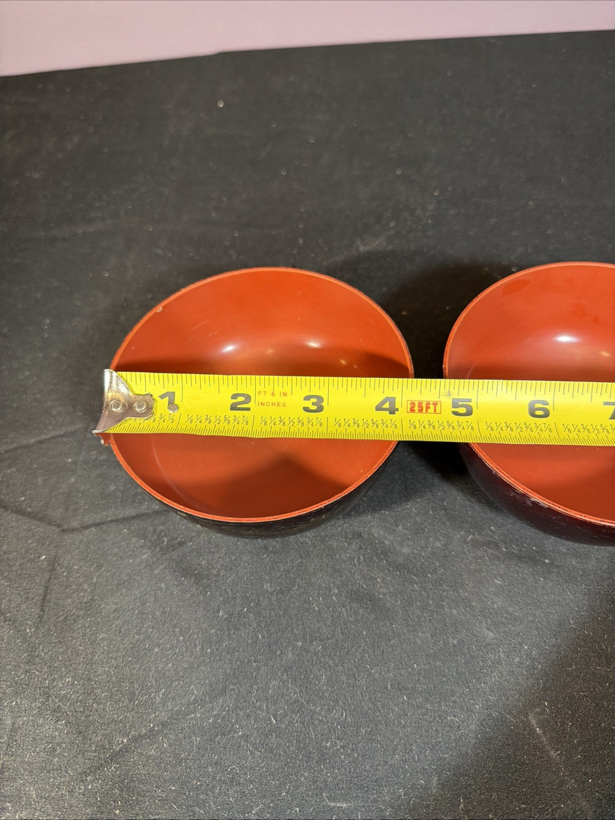 Japanese Lacquer Bowls Set of 2 Black Red Gold Leaves Miso Soup Rice 4.5”