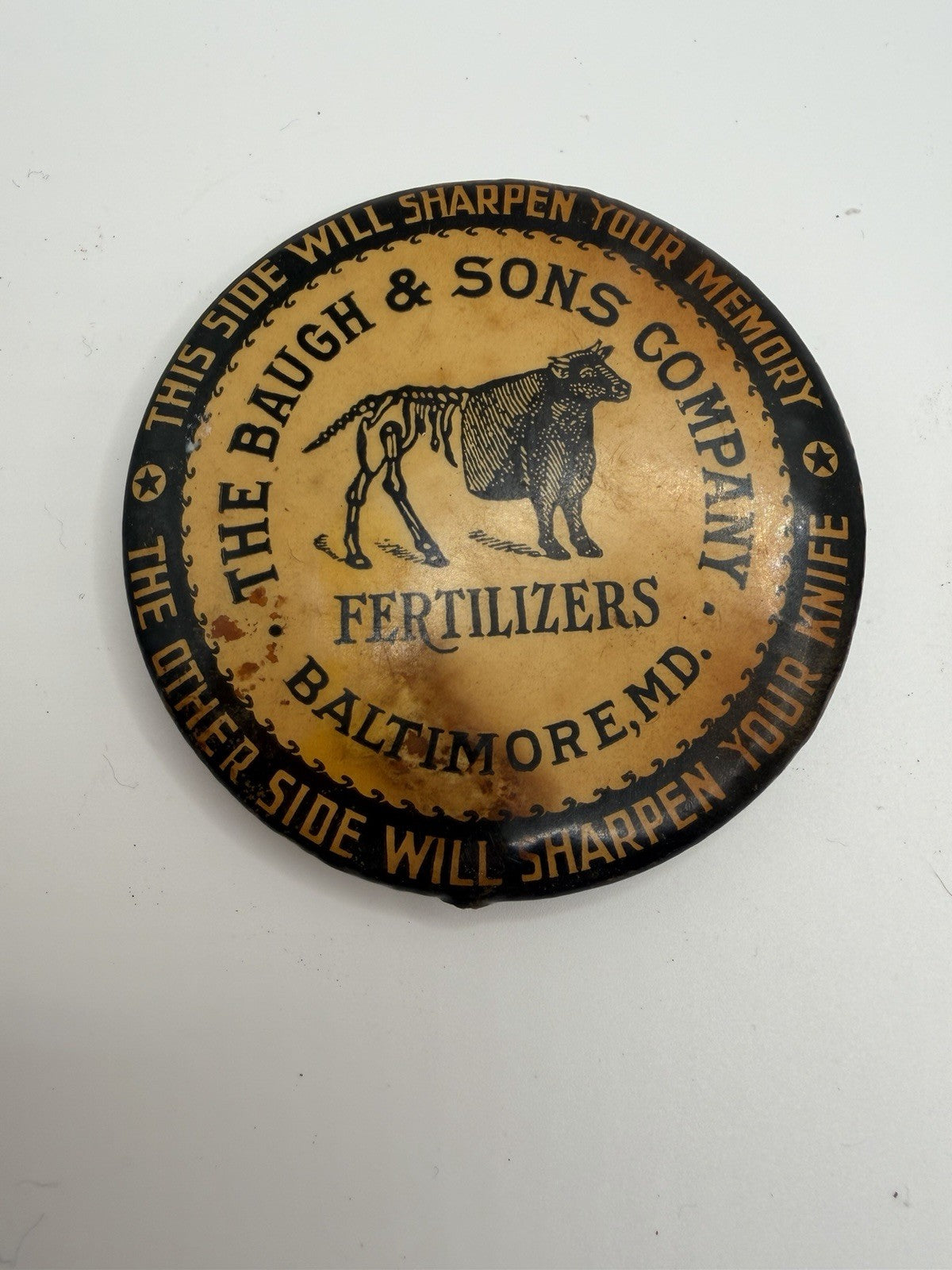 Vintage Celluloid Advertising Knife Sharpeners Wayne Feeds Baugh & Sons Set of 3