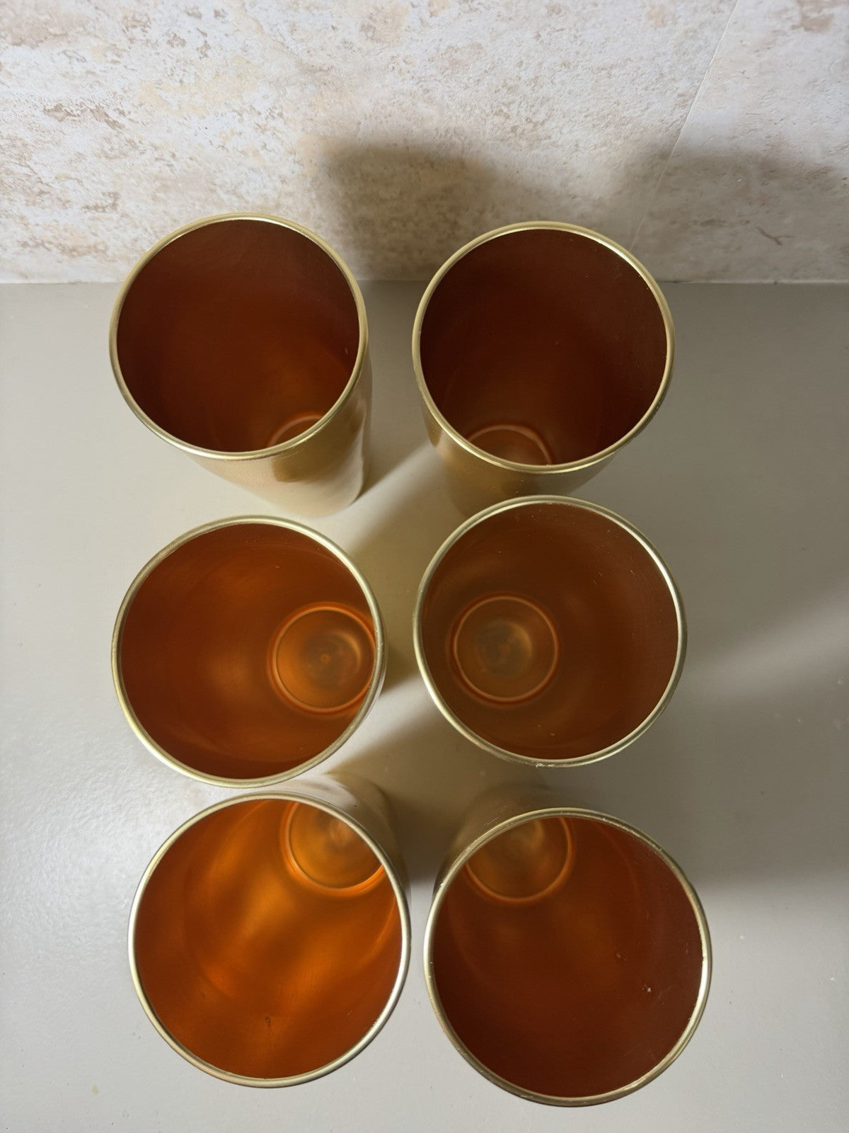 Vintage Italian Gold Tone Aluminum Barware Set Pitcher Shaker 6 Cups Made Italy