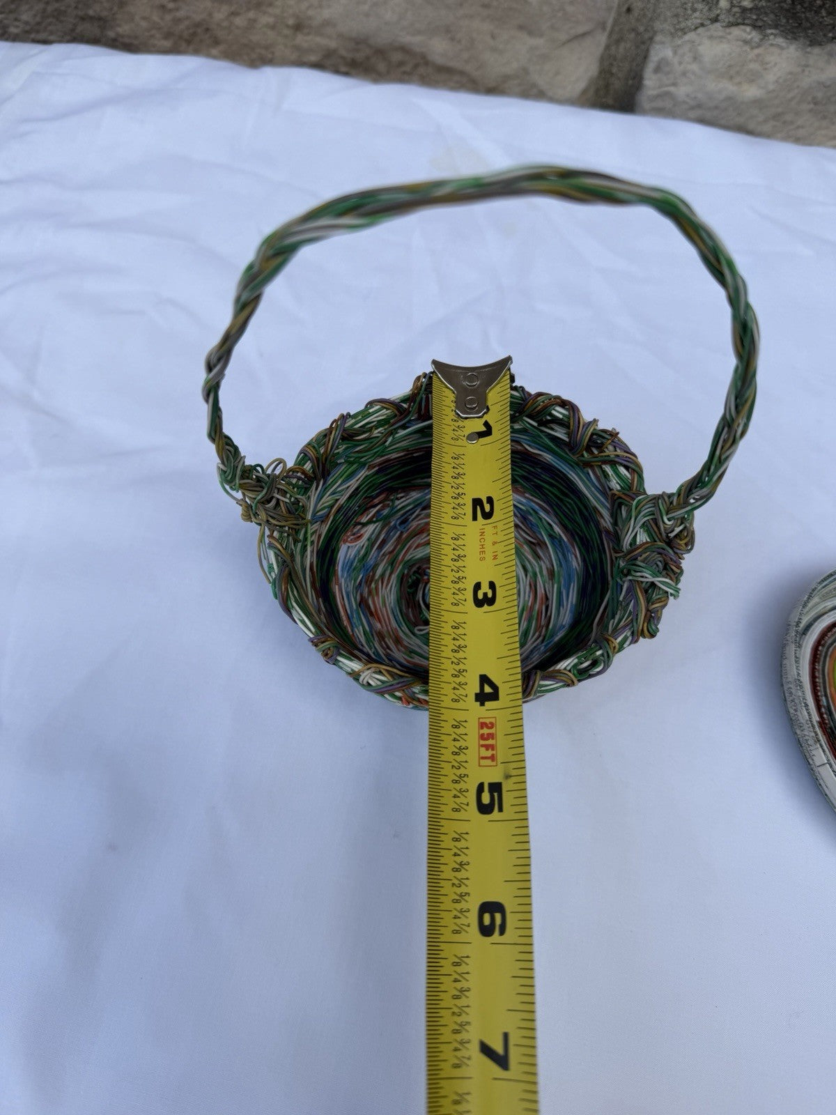 Handmade Recycled Telephone Wire Basket Coiled Newspaper Heart Dish Set Eco Art