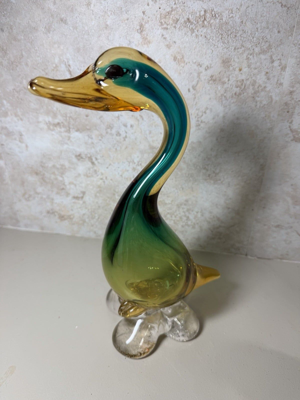 Vintage Murano Style Art Glass Rooster Duck Figurine Set Hand Blown Italy Pair