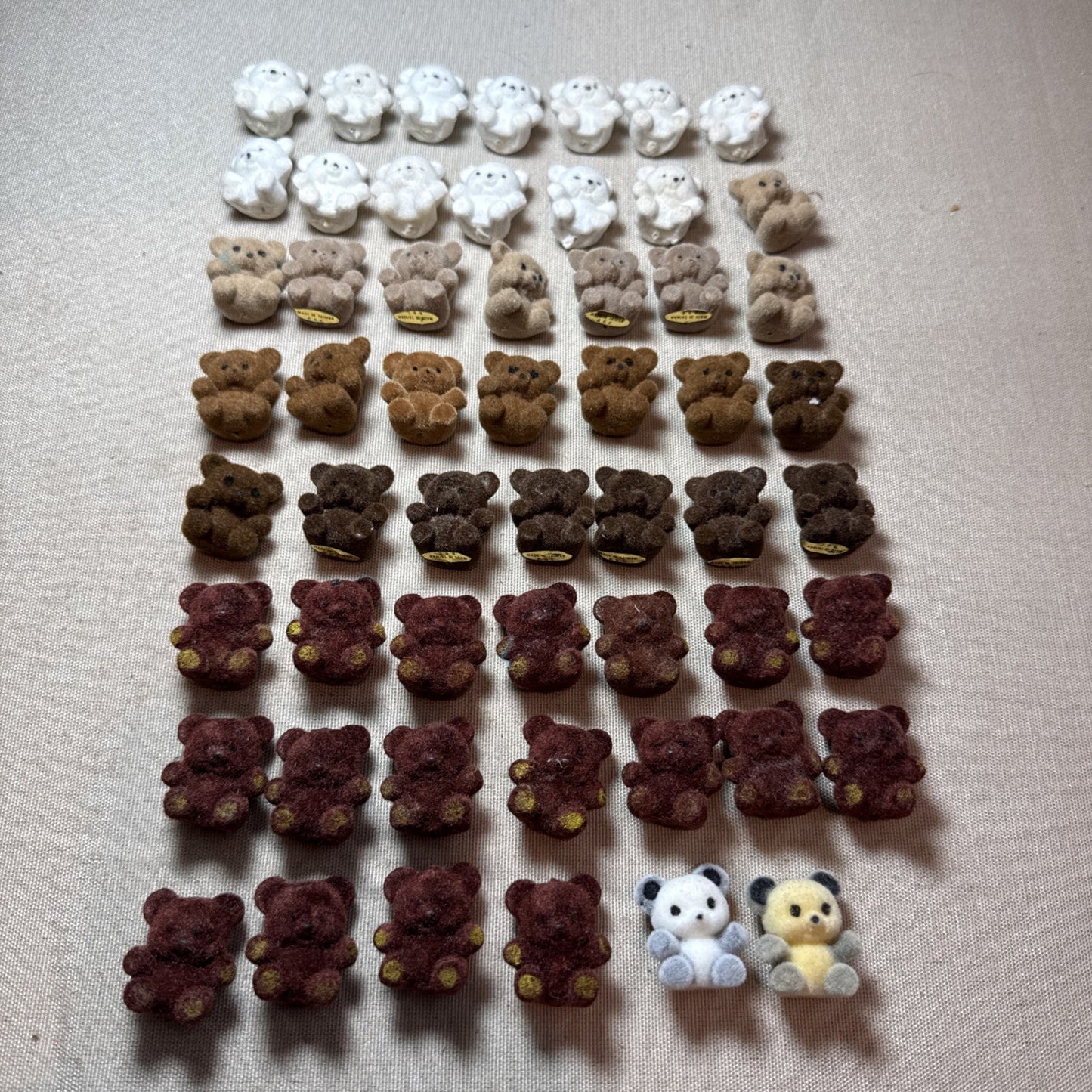 55 Flocked Miniature Teddy Bears White Brown Tan Vintage Crafting Minis Dioramas