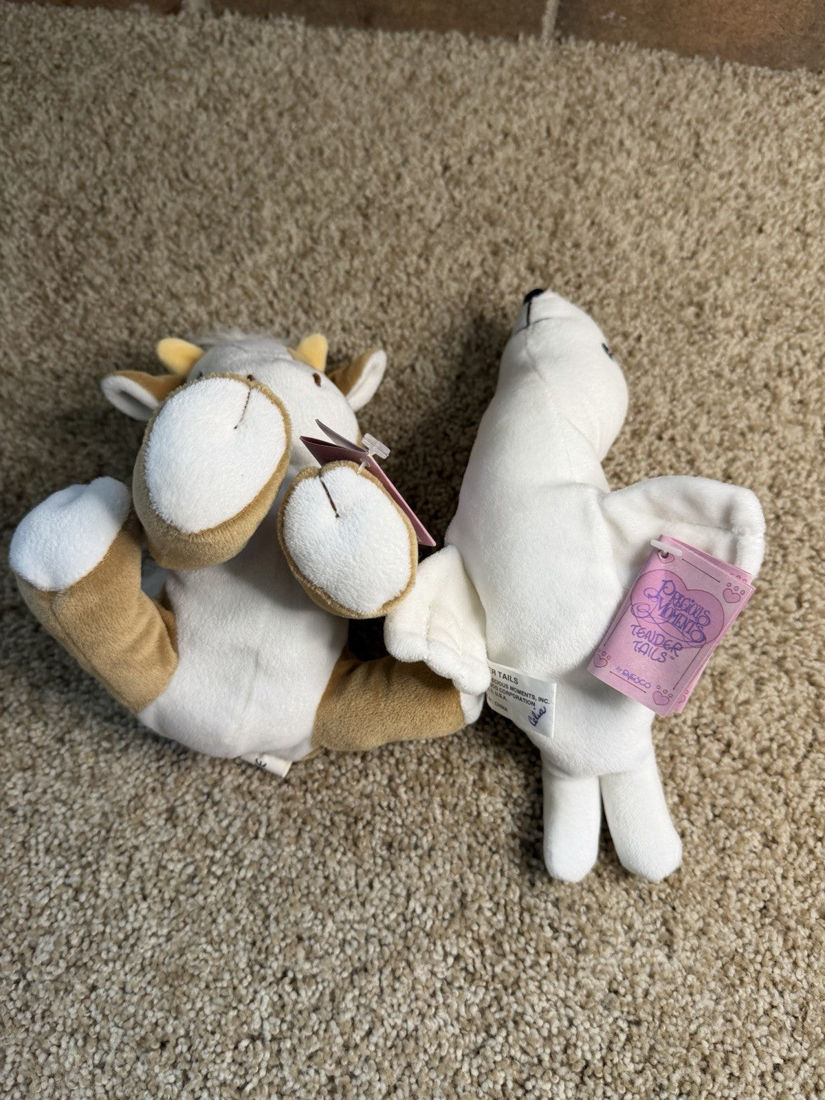 Precious Moments Tender Tails Cow Harp Seal Plush Bean Bag Animals Lot of 2