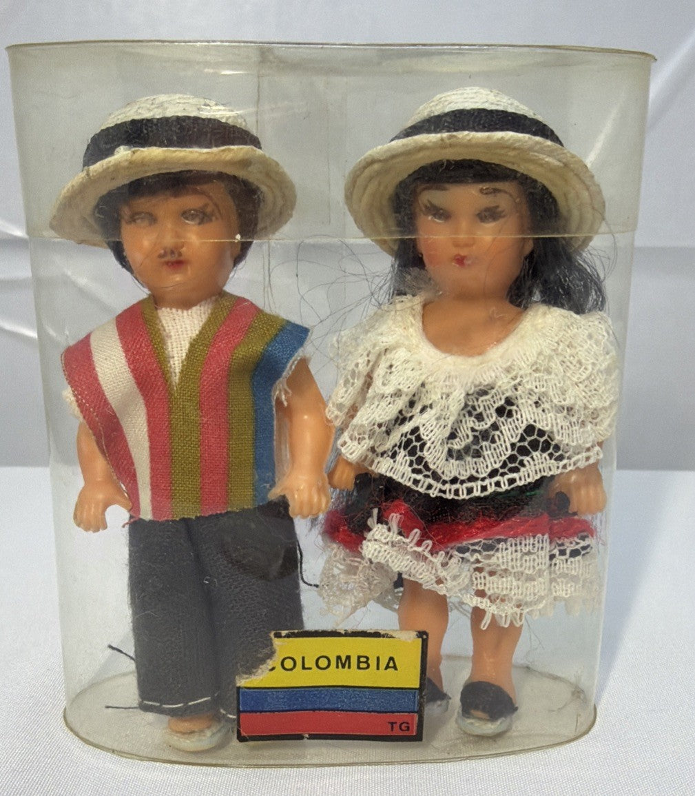 Vintage Colombian Dolls Boy Girl Souvenir Straw Hats 3.25"