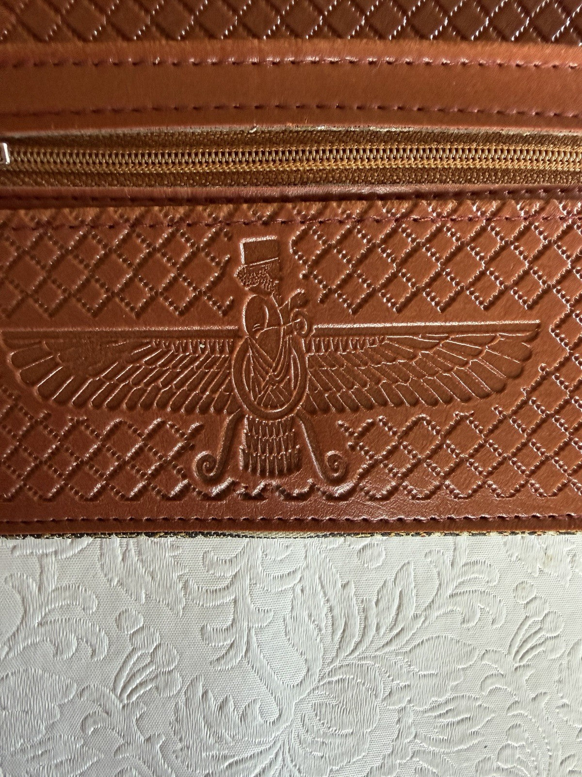 Persian Tapestry Faravahar Wallet Clutch Brown Leather Boxed Gift New Handmade