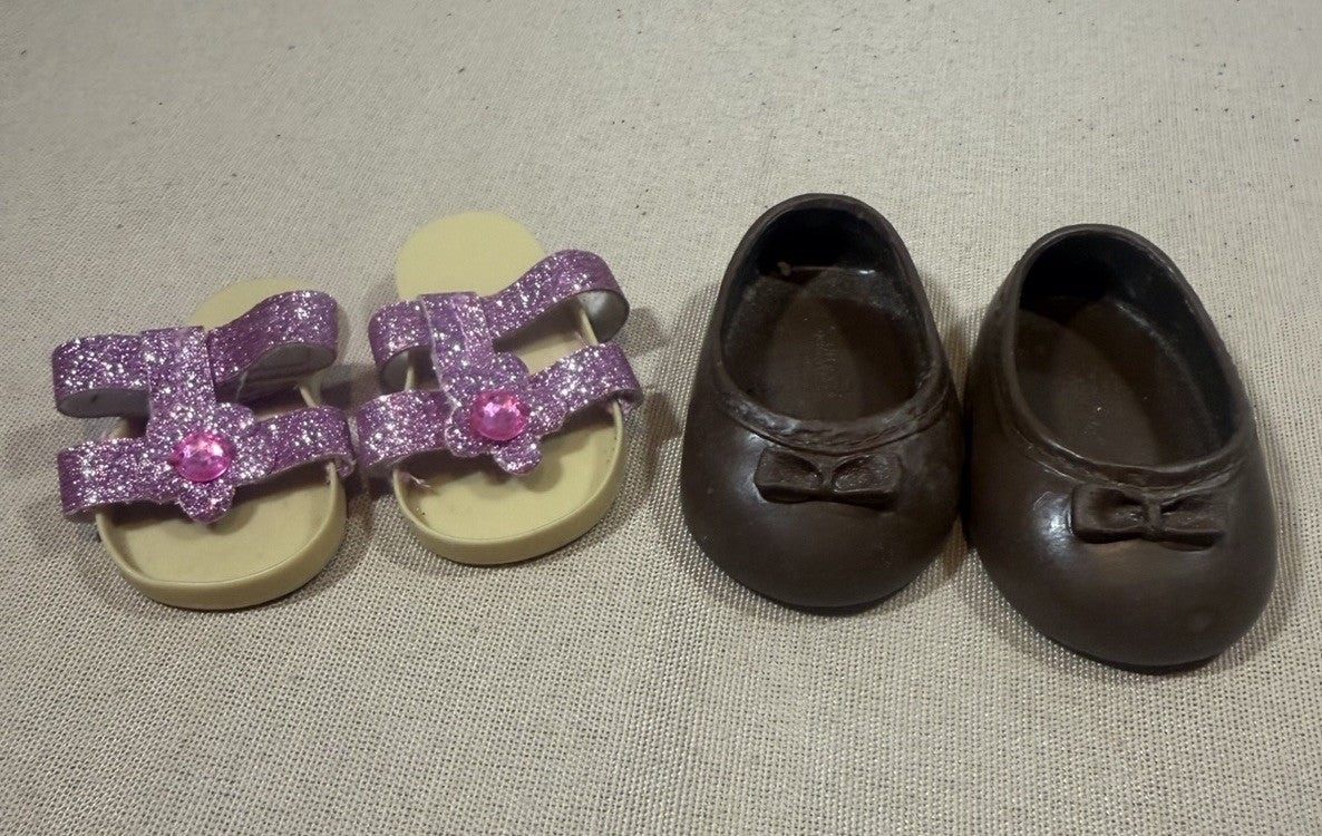 Our Generation 18 Inch Doll Shoes Lot Brown Shoes Purple Tan Sandals