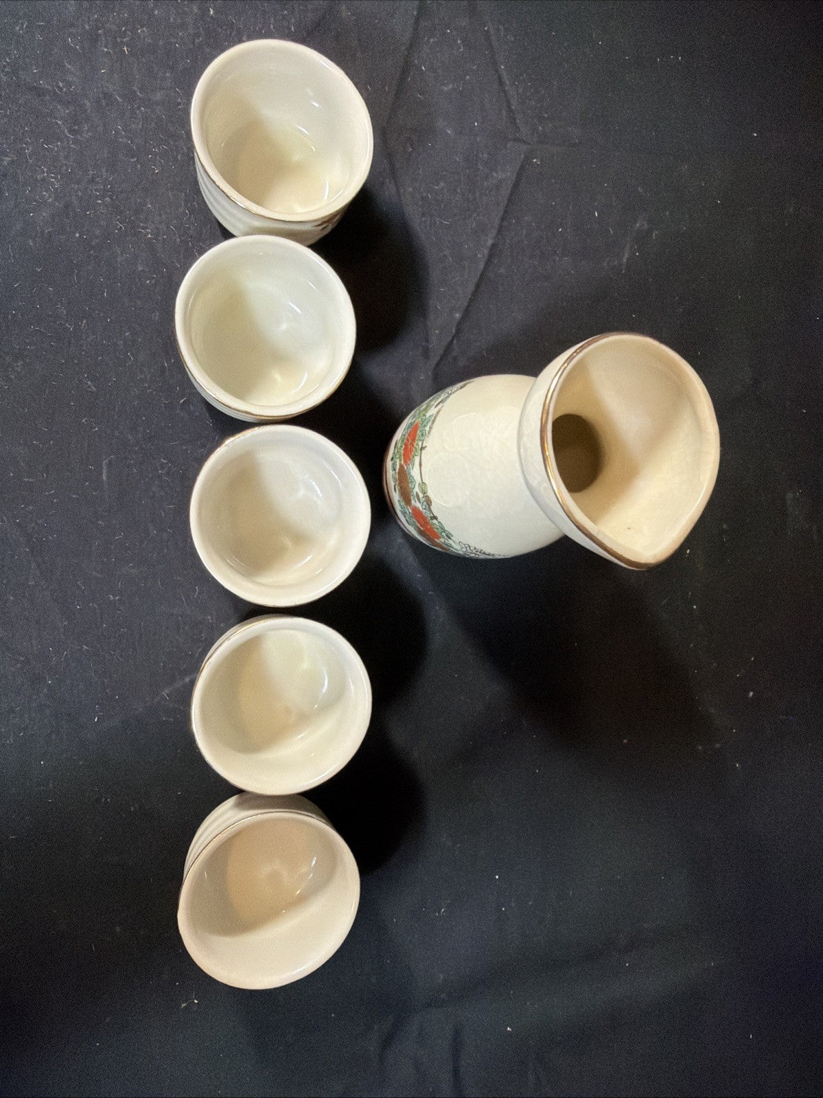 Vintage Otagiri Japanese Sake Set Crackle Ceramic 6 Piece Set