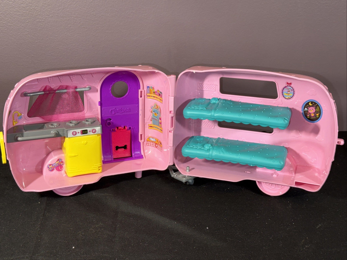Barbie Chelsea Camper Playset Pink Trailer Teal Car Mattel 2018 - No Accessories