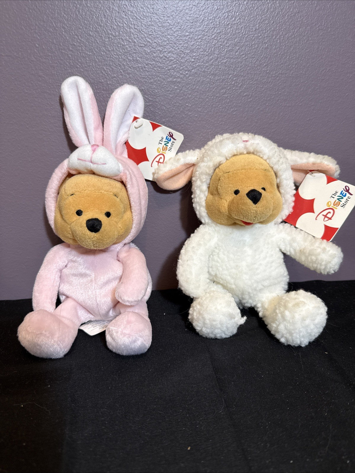 Disney Store 8” Easter Winnie The Pooh Stuffed Bean Bag Lamb Bunny Plush Set