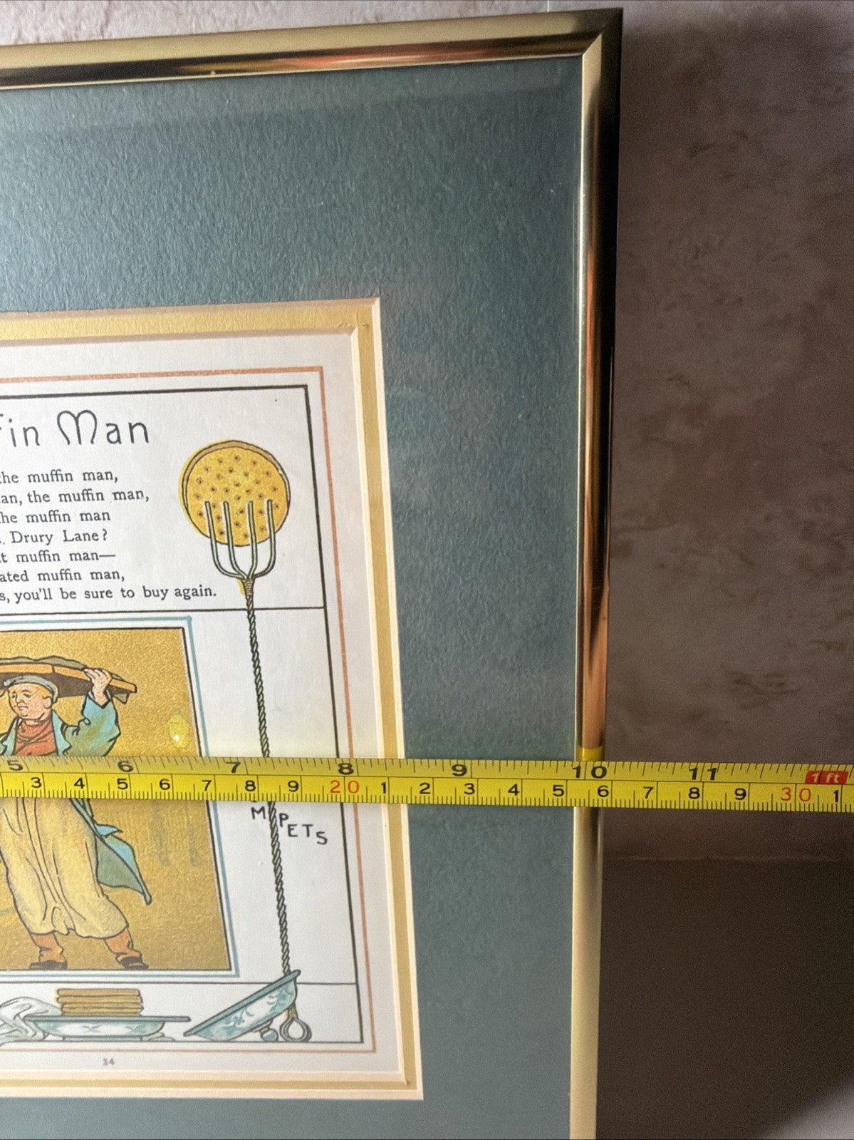 Vintage The Muffin Man Nursery Rhyme Framed Book Page Illustration Wall Art