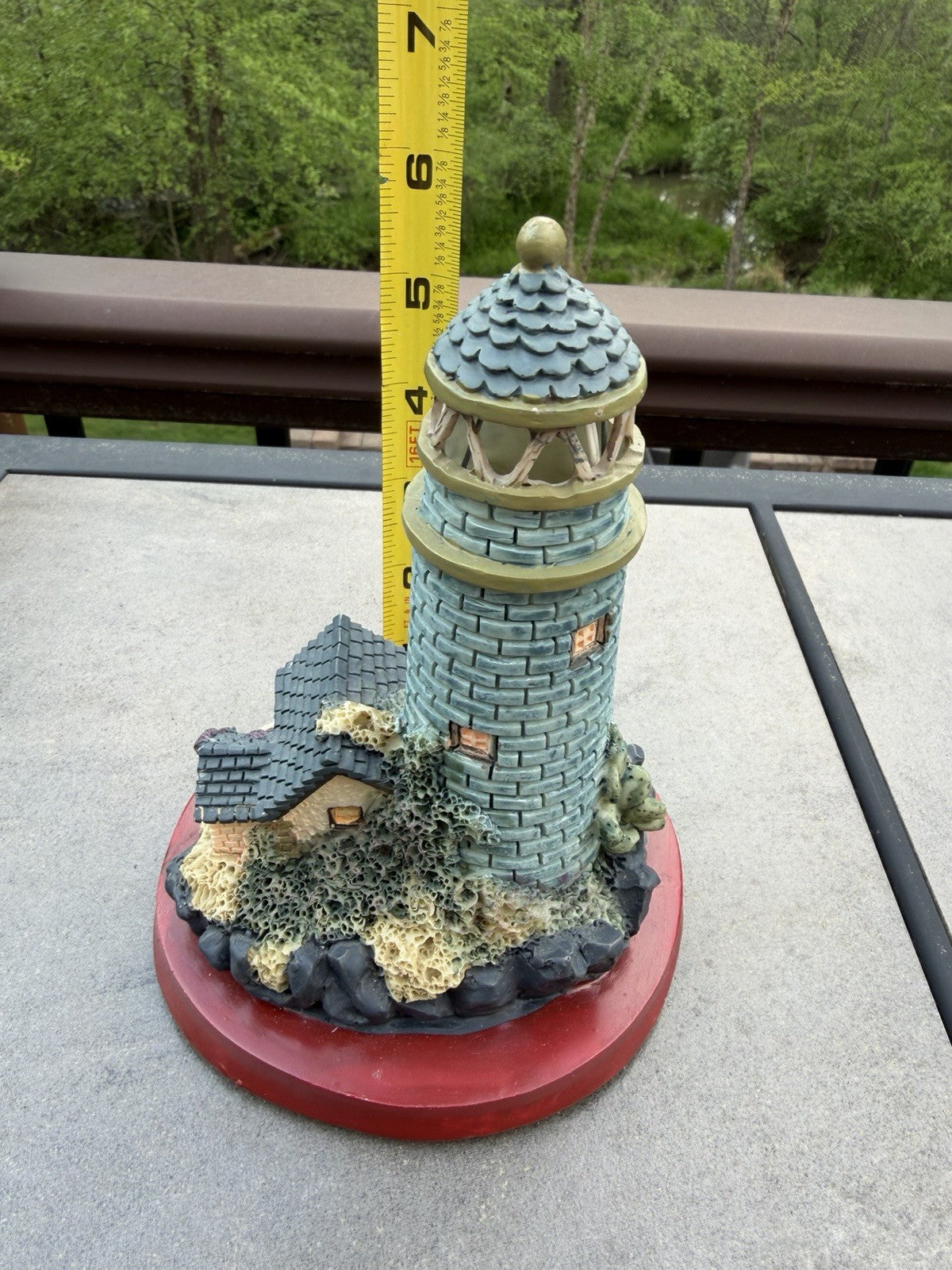 Illuminated Lighthouse Collectible Blue Brick Tower Keepers Dwelling
