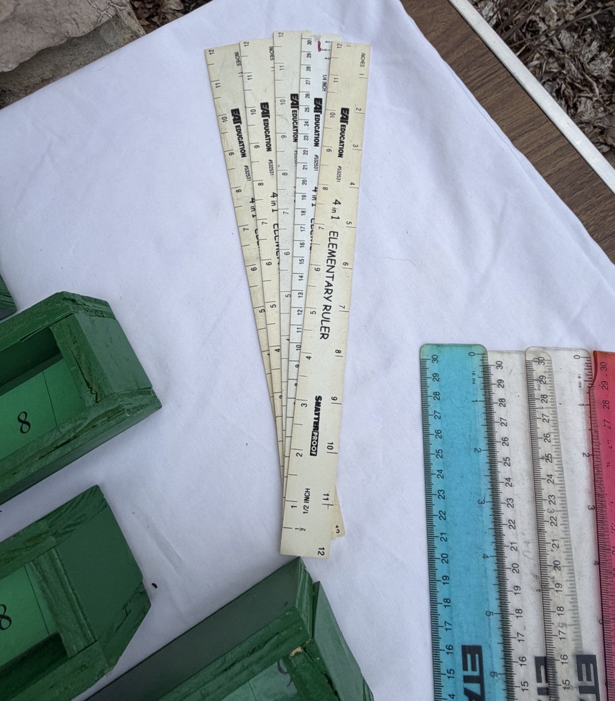 Montessori Number Rods Lot Wooden Boxes Math Learning Set & Assorted Rulers