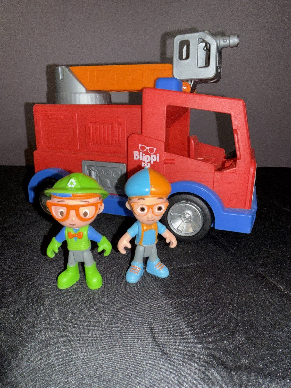 Blippi Toy Bundle Fire Truck & Recycling Worker Figure Lot Truck Sounds WORK