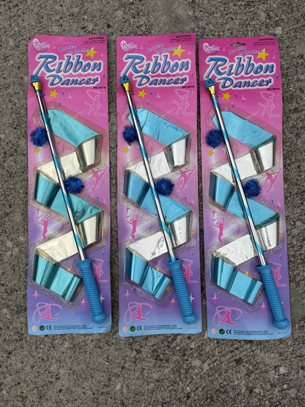 Vintage Ribbon Dancer Gymnastics Wands Lot 3 Blue Silver Metallic New Sealed