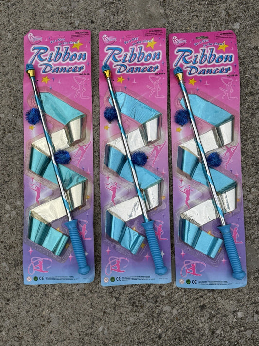 Vintage Ribbon Dancer Gymnastics Wands Lot 3 Blue Silver Metallic New Sealed