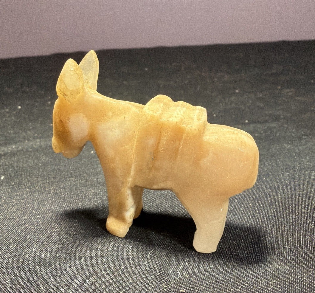 Vintage Hand Carved Stone Marble Alabaster Donkey Burro Mule 3"