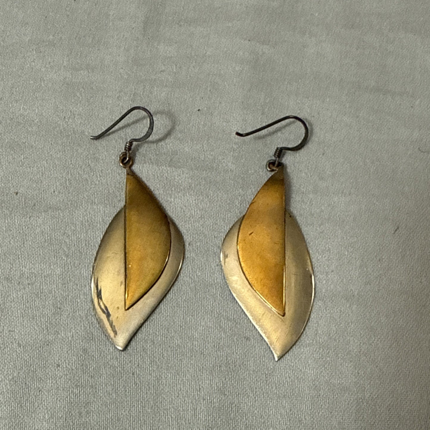 Vintage Mid Century Modern Brass Dangle Earrings 1.5" Pair