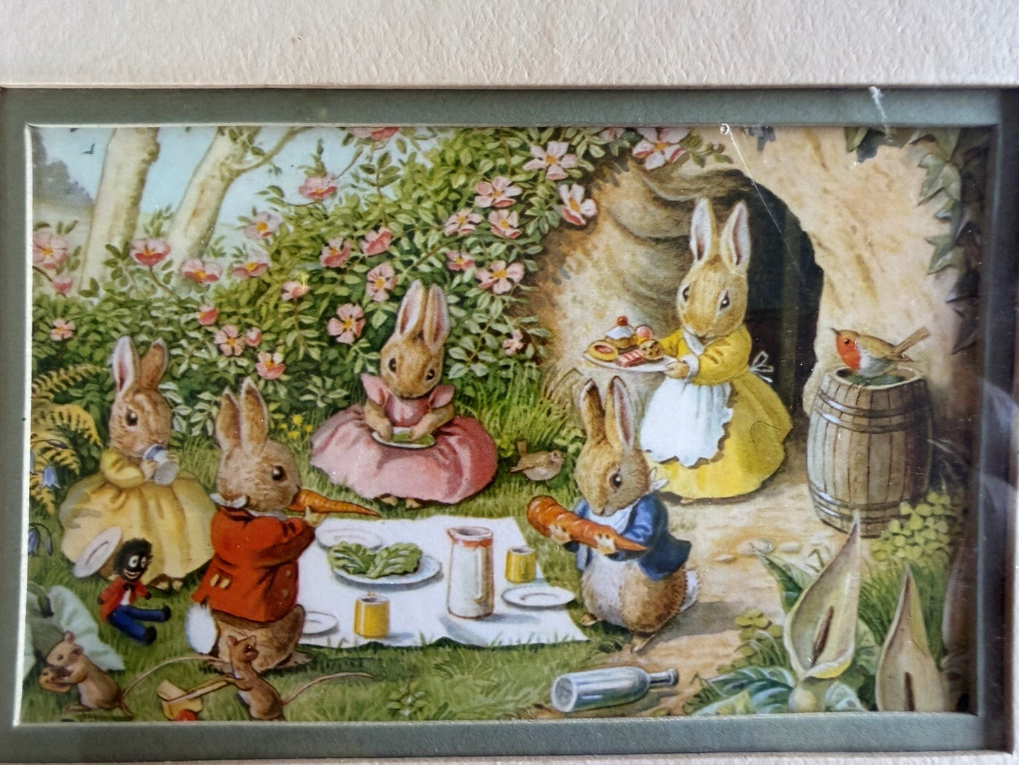 Vtg Racey Helps Rabbit Animal Prints Framed Matted Wall Art Decor/Original Wrap