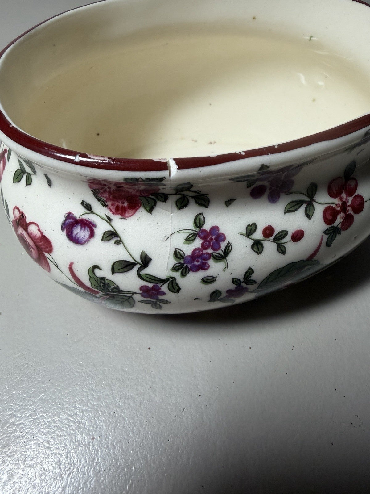 Vintage Erphila Czechoslovakia Oxford Floral Ceramic Planter Bowl Small Crack