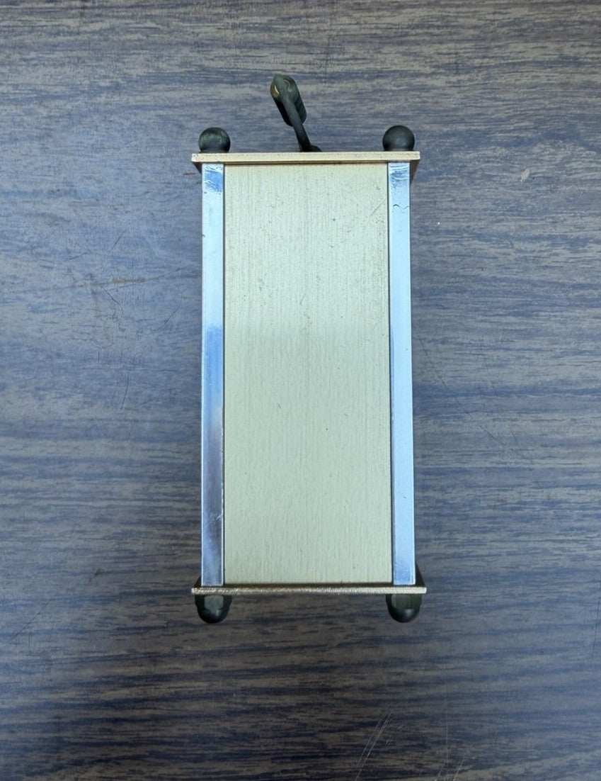 Vtg Mini Brass Carriage Clock Gold Silver Tone Quartz Roman Numeral Desk Shelf