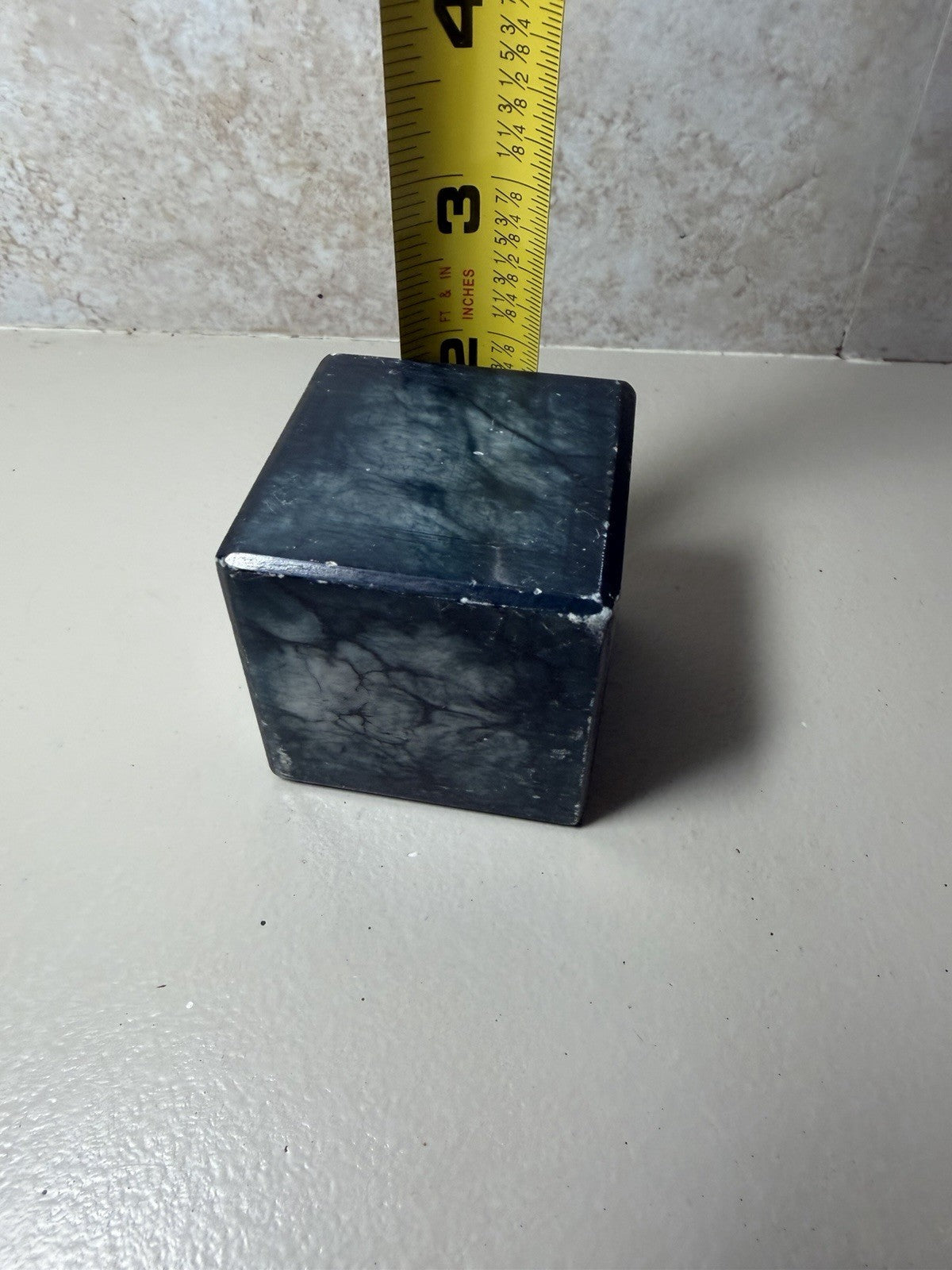 Vintage Hand Carved Black Alabaster Stone Cube Paperweight Italy 2.5" Desk