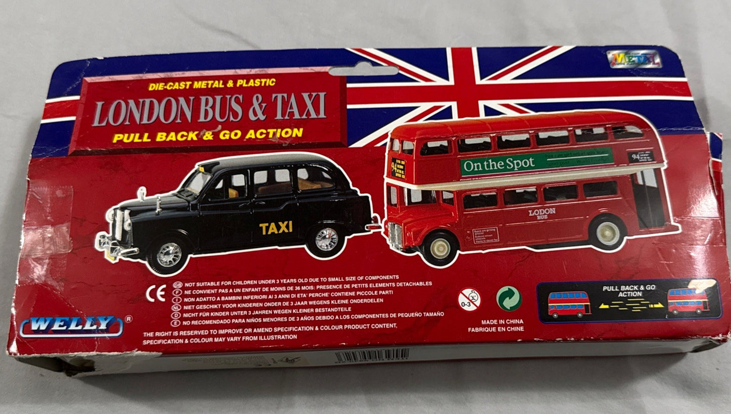 Welly London Bus Taxi Pull Back Diecast Set TH99930 2G New In Box