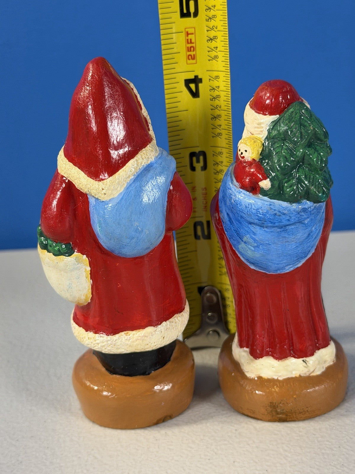 Vintage Hand Painted Resin Santa Claus Figurines Lot of 2 Antique Style Pair