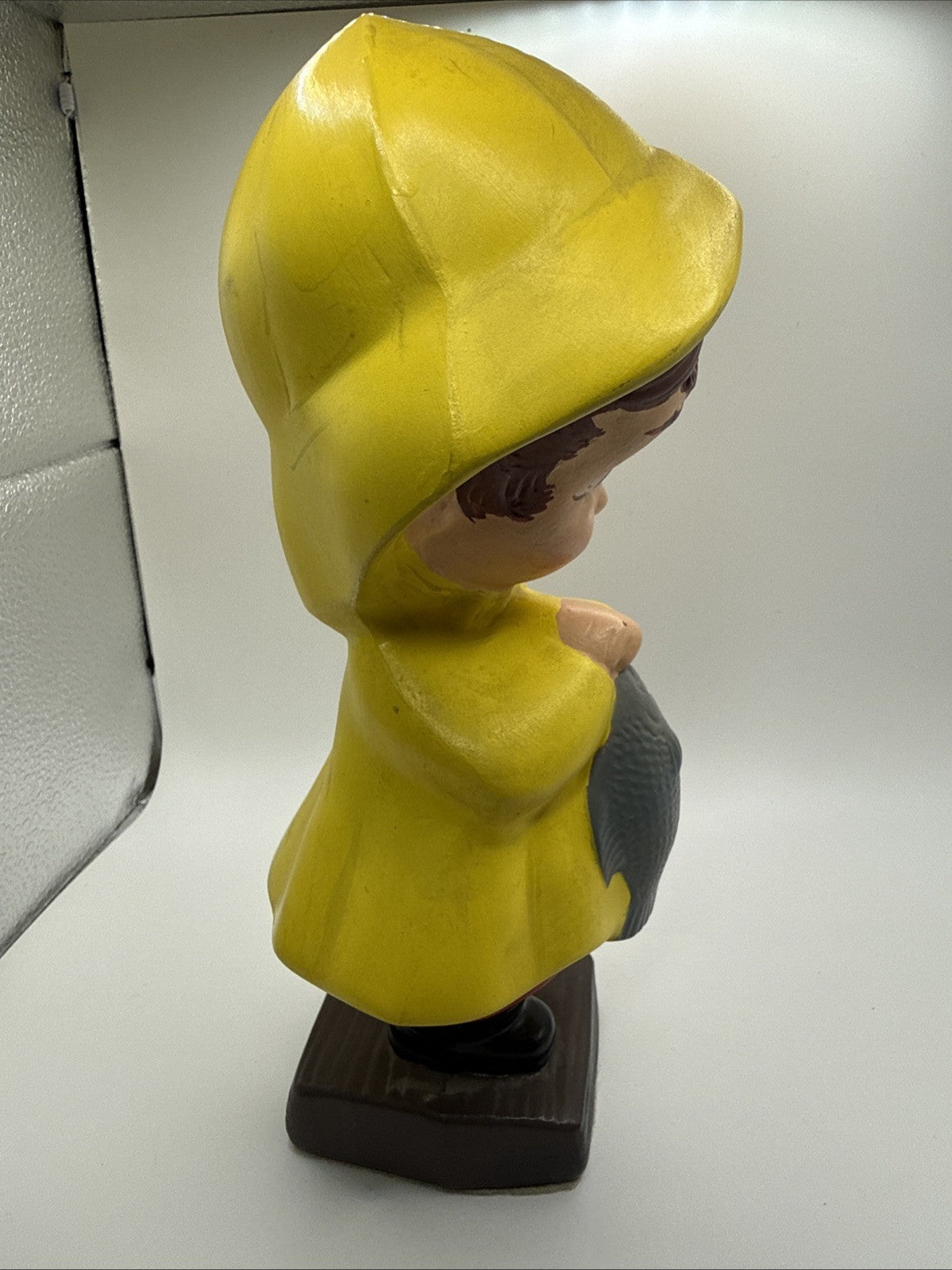 Vintage 1971 Ceramic Fishing Boy & Girl In Yellow Rain Coats So Cute!