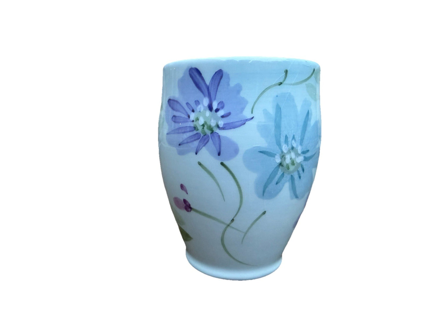 Hand Painted Ceramic Floral Tumbler Purple Blue Vintage Cup