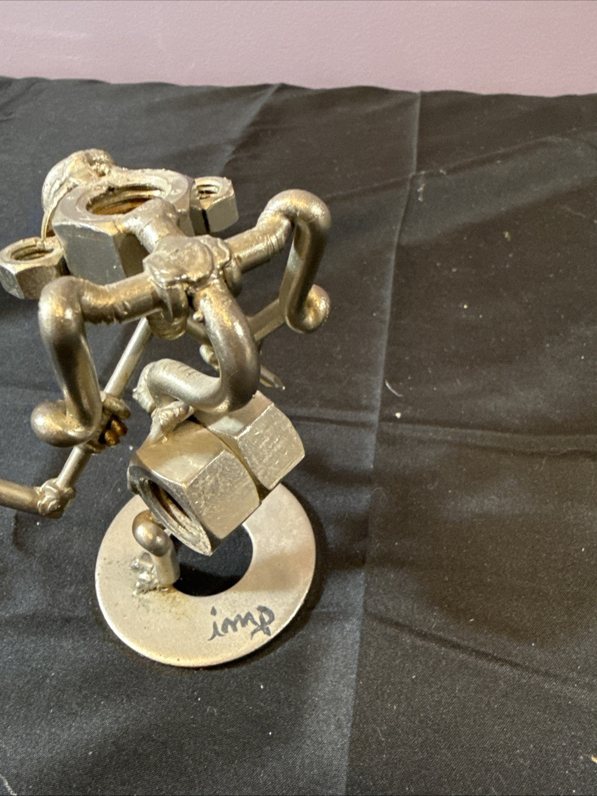 Vintage Nuts and Bolts Handmade Sculpted Metal Golfer Figurine, Set Of 2